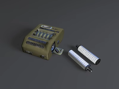 Vintage Office Appliance Mechanical Calculator With Paper Rolls On Gray Background 3d model