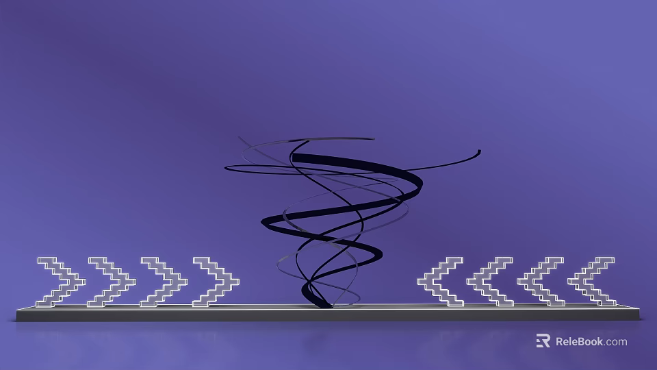 Abstract Design With Purple Background Black Spiral Lines And White Arrow Patterns 3d model 