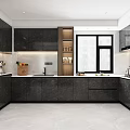 Modern Kitchen Interior With Dark Cabinets Marble Countertops And Window 3d model