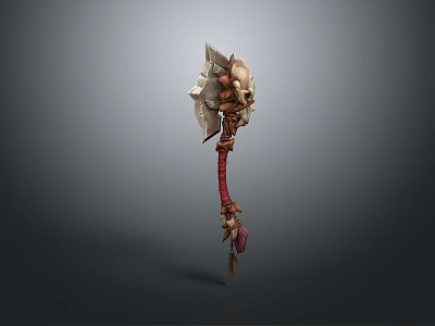 Fantasy Battle Axe Weapon With Skull Decorations And Red Bone Handle Design 3d model