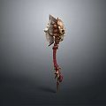 Fantasy Battle Axe Weapon With Skull Decorations And Red Bone Handle Design 3d model