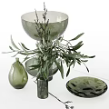 Elegant Green Glass Vases With Olive Branches In Various Decorative Shapes