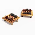 Two Wooden Chess Sets with Black White Pieces and Legged Bases