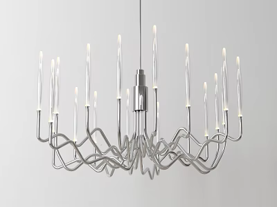 Modern Chandelier With Curved Metal Structure And Slender Light Tubes For Contemporary Interior Spaces 3d model