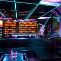Modern KTV Interior With Neon Lights Sofa Seats Bar Counter And Music Ambiance