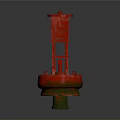 Red Maritime Floating Buoy With Layered Cylindrical Structure And Green Base 3d model