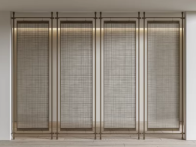 Modern Rattan Panel Room Divider With Metal Frame For Interior Space Decoration 3d model