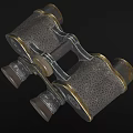 Vintage Antique Binoculars With Textured Metal Surface And Gold Silver Accents