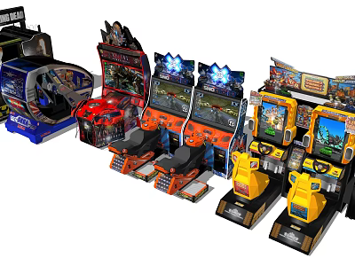 Entertainment Appliances Various Arcade Machines Including Racing Games With Colorful Designs And Multiple Game Options 3d model
