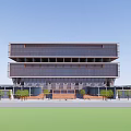 Modern Library Building With Unique Roof Design Glass Facade And Entrance Steps
