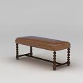 Classic Brown Leather Upholstered Bench With Decorative Turned Wooden Legs