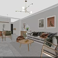 Modern Living and Dining Room Interior With Sofa Coffee Table Chandelier And Plants