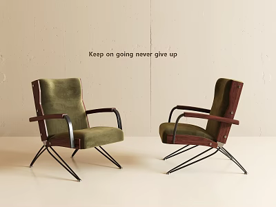 Vintage Green Leisure Chairs with Wooden Armrests and Metal Legs Classic Design 3d model