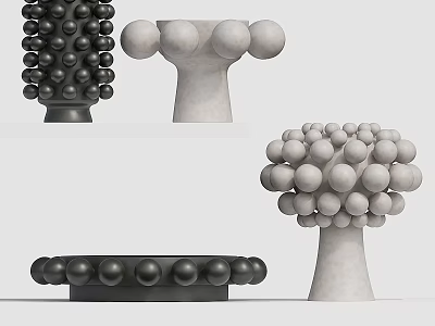 Black And White Decorative Ornament Set With Spherical Balls And Cylindrical Bases 3d model