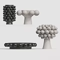 Black And White Decorative Ornament Set With Spherical Balls And Cylindrical Bases