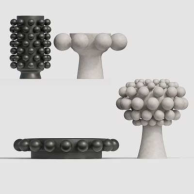 Black And White Decorative Ornament Set With Spherical Balls And Cylindrical Bases 3d model