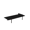 Modern Black Ribbed Leather Sofa Bench With Metal Legs And Rolled Pillow
