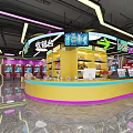 Amusement Park Interior With Colorful Cashier Counter Neon Lights And Arcade Games