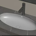 Modern Oval Wash Basin With Black Faucet On Grey Stone Countertop