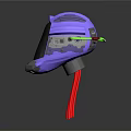 Futuristic Purple Helmet With Black Visor And Red Support Stand