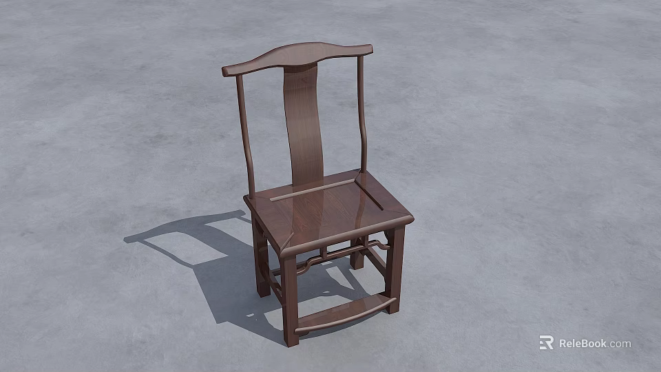 Dark Wooden Traditional Leisure Chair With Curved Backrest And Sturdy Simple Structure 3d model 