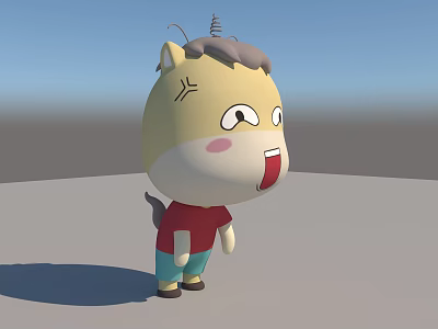 Cute Stuffed Toy With Yellow Head Gray Mane Red Shirt And Blue Pants 3d model
