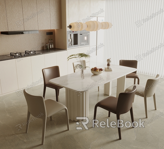 Modern Cream Style Restaurant Dining Table and Chair Combination Sideboard Wine Cabinet Art Chandelier model