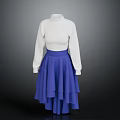 White High Neck Long Sleeve Top With Blue Layered Asymmetrical Hem Skirt