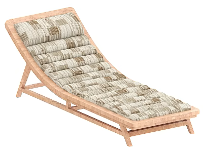 Modern Wooden Frame Lounge Chair With Striped Pattern Cushion For Outdoor Relaxation 3d model