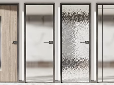 Stylish Interior Swing Doors Featuring Wooden Clear Glass Textured Glass And Vertical Divider Designs 3d model