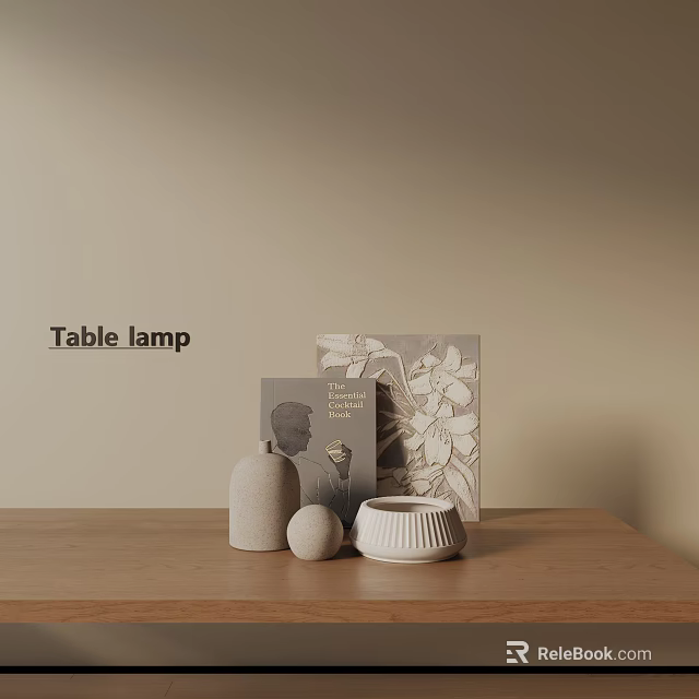 Minimalist Modern Tabletop Decorative Ornaments Set with Table Lamp and Books 3d model 