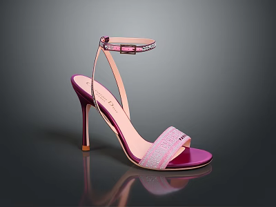Women's Pink And Purple High Heels With Ankle Strap And Shiny Sequins 3d model