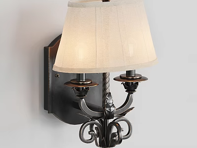 Vintage Style Wall Sconce With Light Fabric Shade And Black Metal Ornate Bracket 3d model