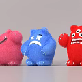 Cute Cartoon Monsters Scene with Colorful Furry Characters and Different Expressions