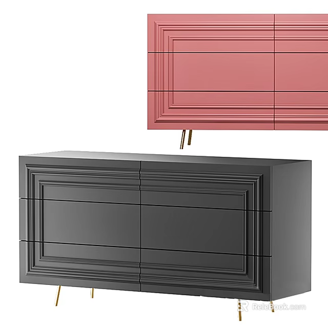 Modern Entryway Cabinet And Sideboard With Black Pink Color And Minimalist Storage Design 3d model 