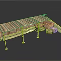 Rustic Wooden Conveyor Platform With Sloped Chute And Stacked Crates 3d model