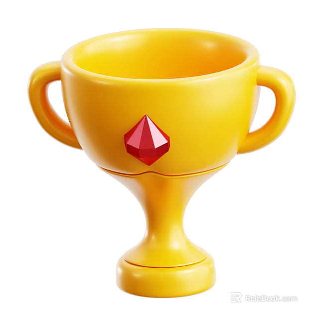 Yellow Trophy With Two Handles And Red Diamond Gemstone On Body 3d model 