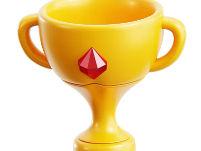 Yellow Trophy With Two Handles And Red Diamond Gemstone On Body 3d model
