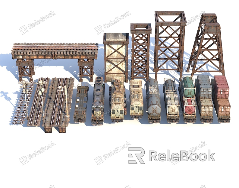 Industrial equipment train rail container railway bridge traffic light game props ornaments model