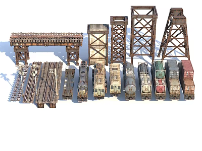 Industrial Equipment Featuring Railway Tracks Train Carriages And Steel Support Structures 3d model
