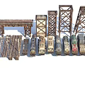 Industrial equipment train rail container railway bridge traffic light game props ornaments 3d model