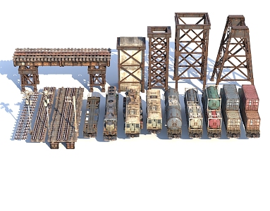 Industrial equipment train rail container railway bridge traffic light game props ornaments 3d model