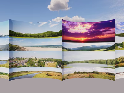 Computer Screen Showing High Quality Nature Scenery With Beach Mountain And Sunset 3d model