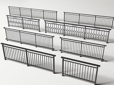 Different Types Of Stylish Modern Railings With Various Panel And Frame Designs 3d model