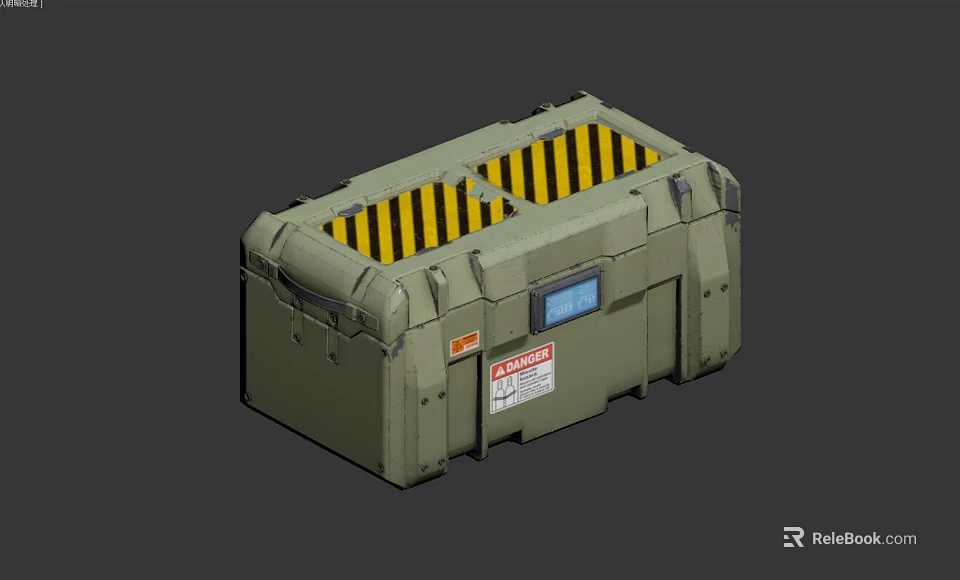 Military Cargo Box With Yellow Black Striped Top Blue Display Screen And Warning Label 3d model 