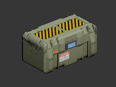 Military Cargo Box With Yellow Black Striped Top Blue Display Screen And Warning Label 3d model