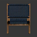 Modern Leisure Chair With Blue Woven Seat And Wooden Frame Design