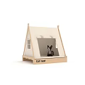 Cozy Tent Shaped Wooden Frame Canvas Cat Nest Pet Furniture for Indoor Cats