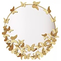 Round Mirror With Surrounding Golden Butterfly Decorations And Elegant Design