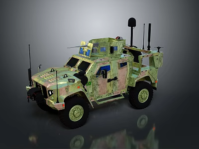 Military Armored Vehicle With Camouflage Paint And Roof Antennas Equipment Design 3d model